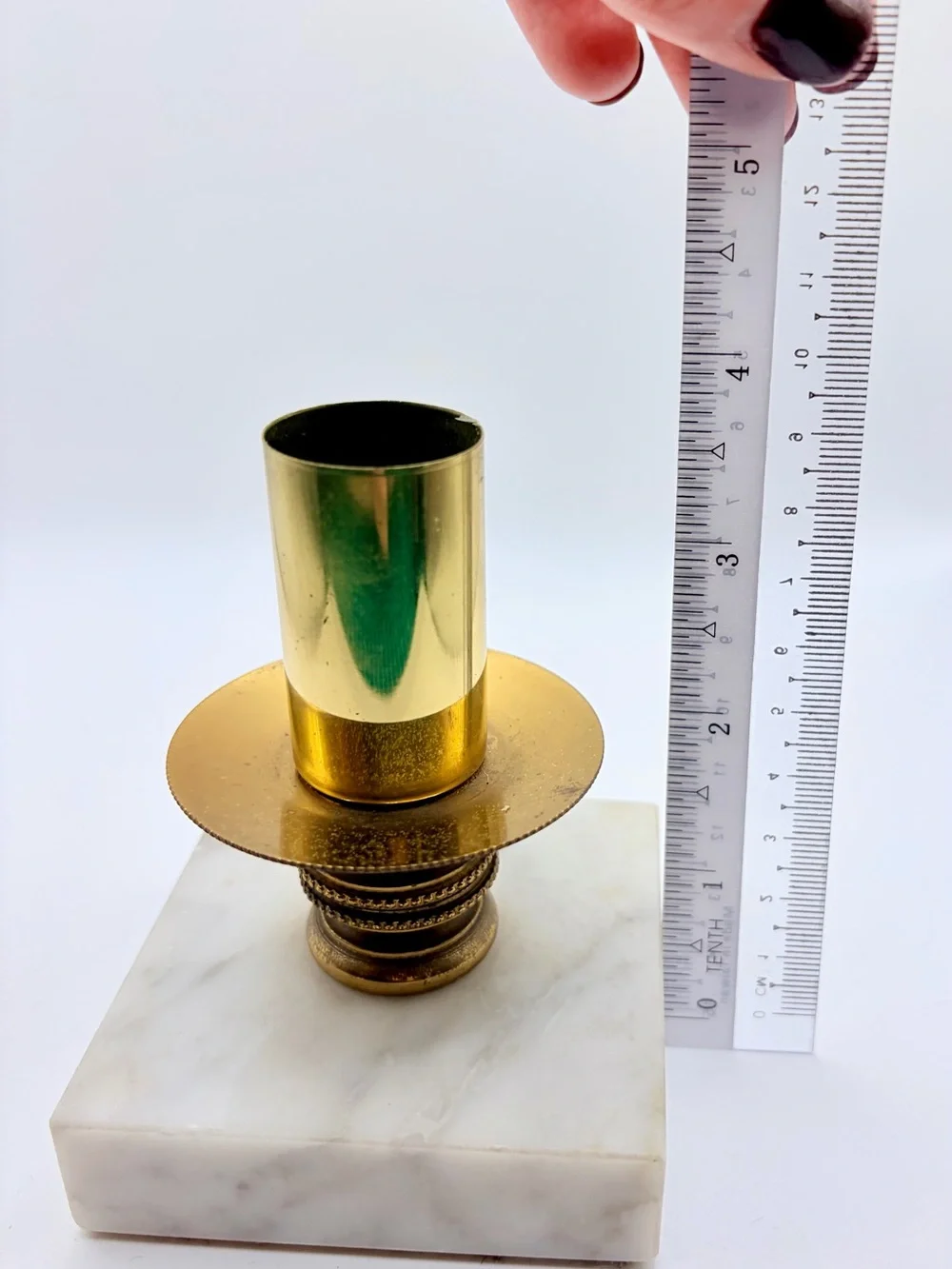 Vintage MCM Brass and White Marble Taper Candle Stick Holder